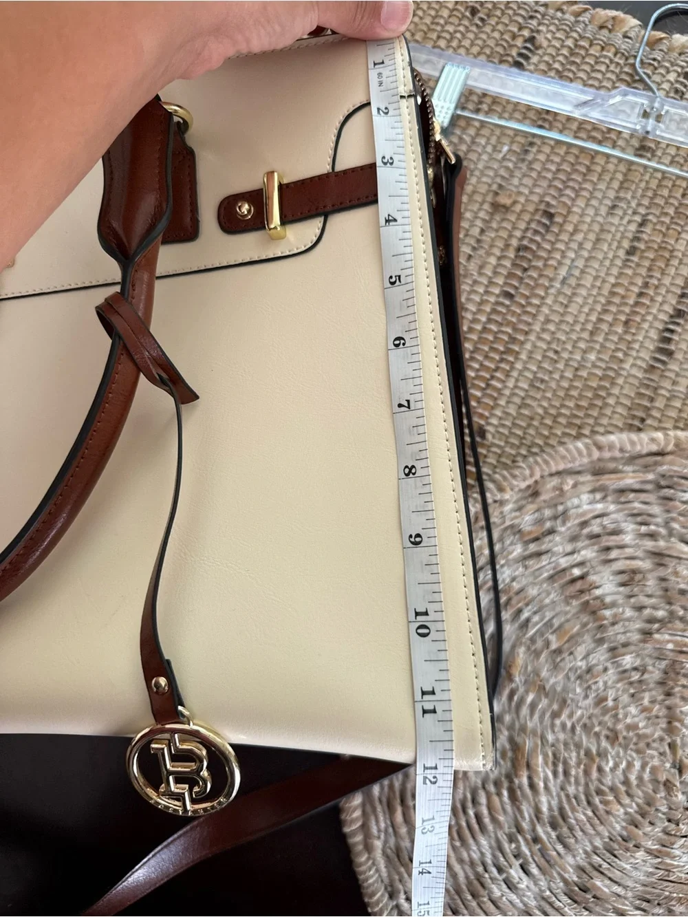 Bostanten- Machk Vintage Style Leather Briefcase- Beige/Brown